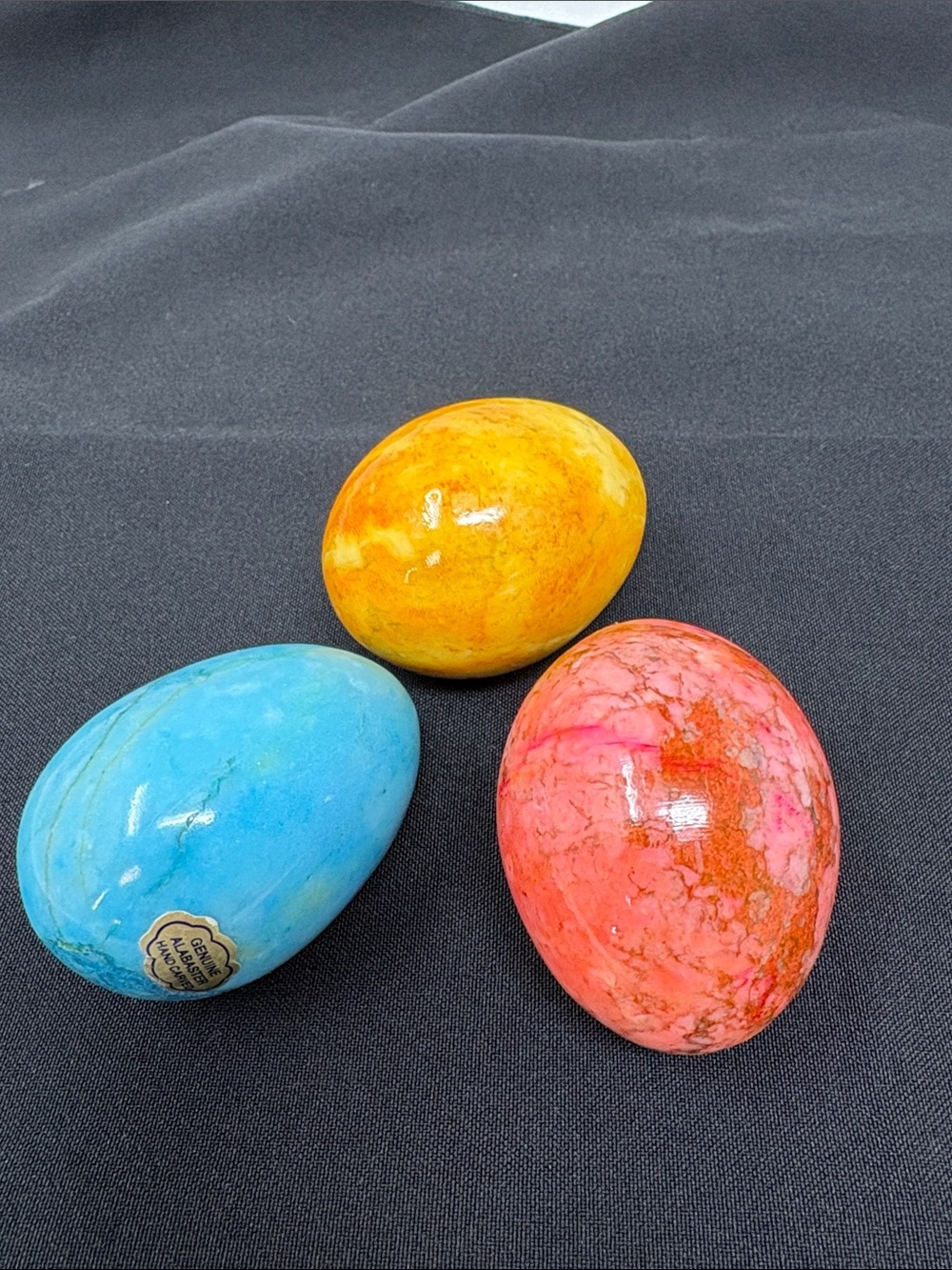 ALABASTER Hand Carved Set of 3 Dyed Polished Glaze Eggs